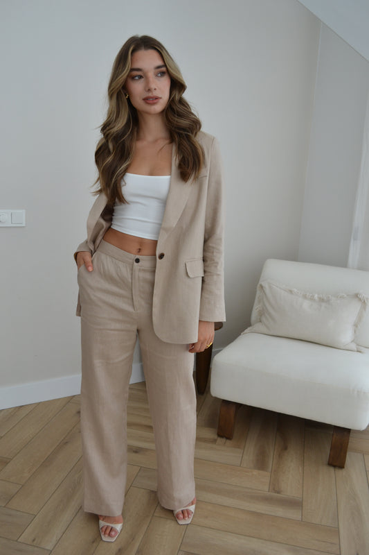 Linen High Waisted Trouser Light-Taupe
