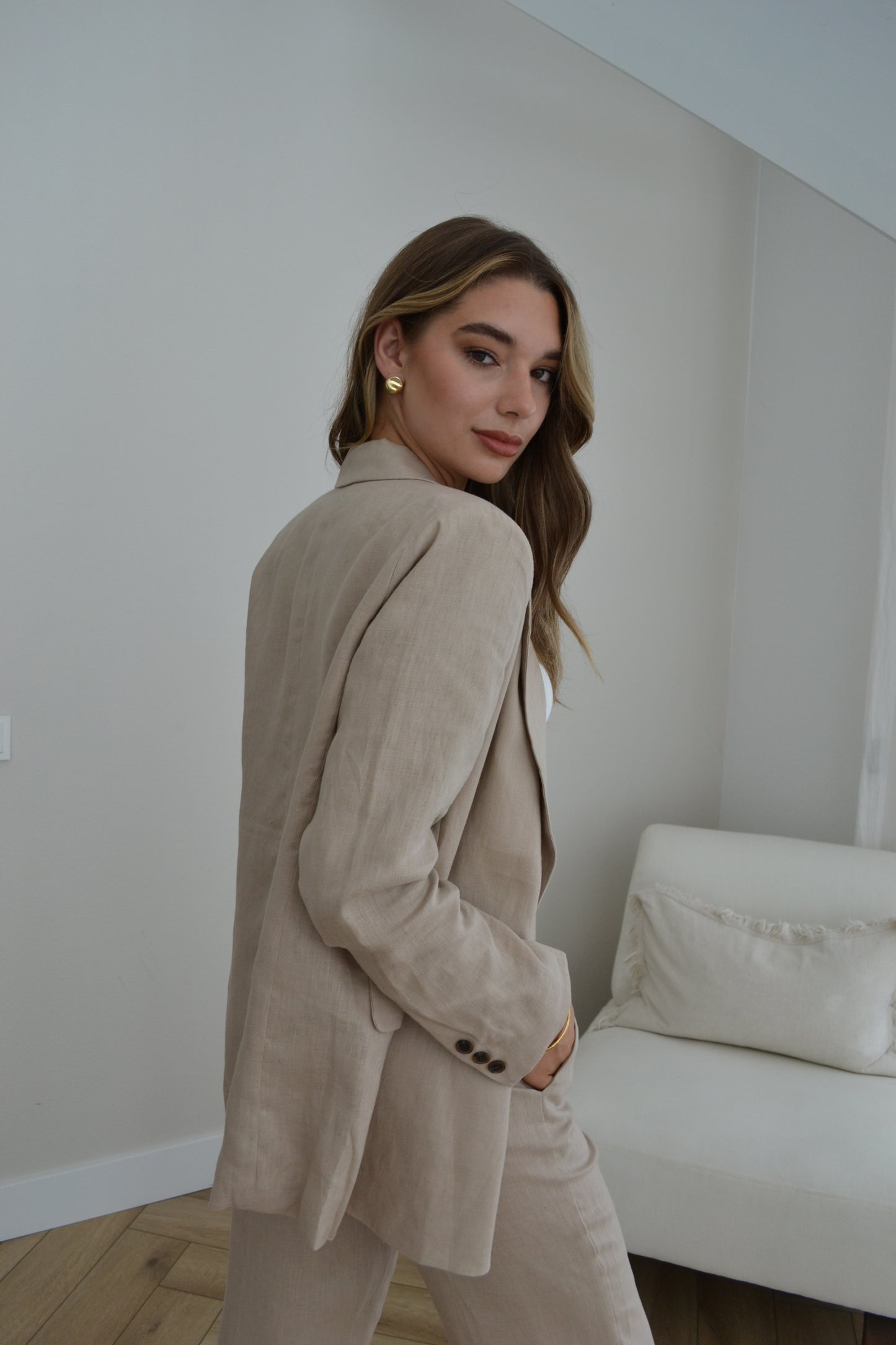 Linen Oversized Blazer Light-Taupe
