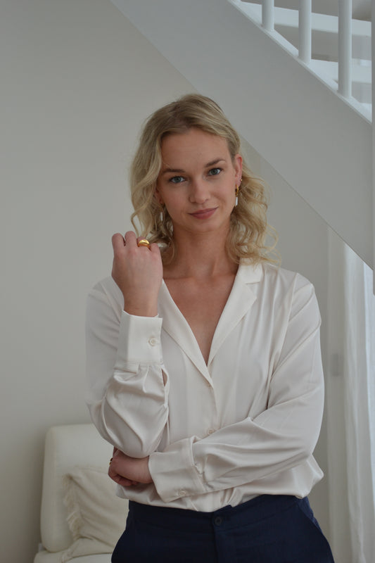Satin Pyjama Collar Blouse Off White