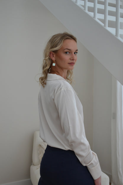 Satin Pyjama Collar Blouse Off White