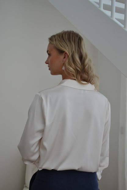 Satin Pyjama Collar Blouse Off White