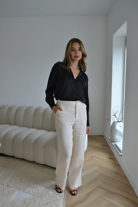 Linen High Waisted Trouser Cream