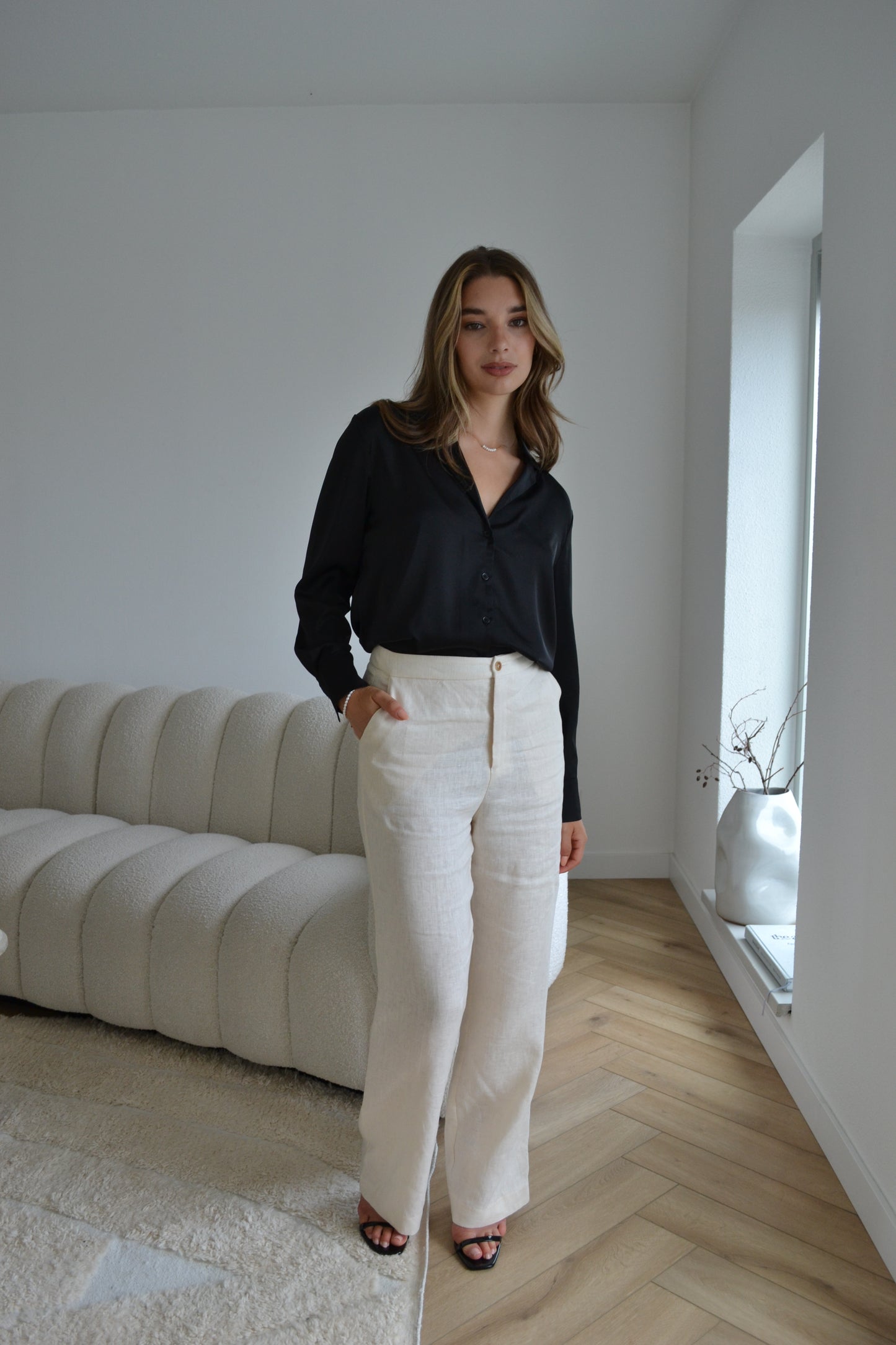 Linen High Waisted Trouser Cream