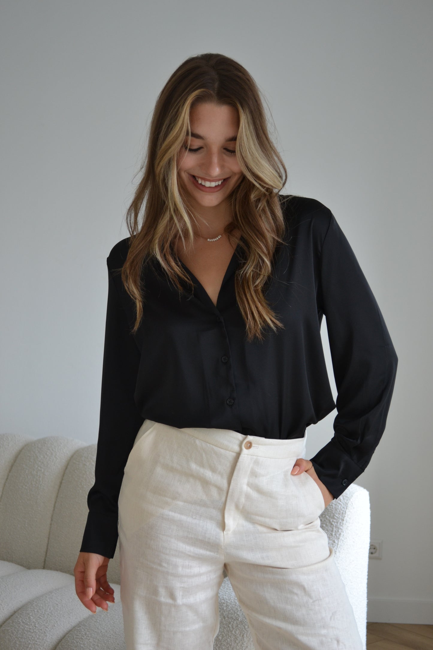 Linen High Waisted Trouser Cream