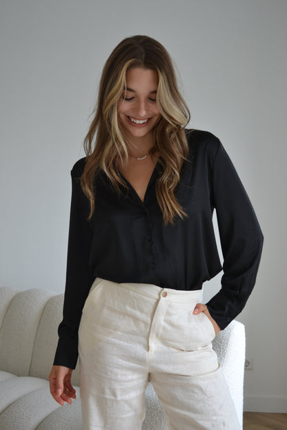 Linen High Waisted Trouser Cream