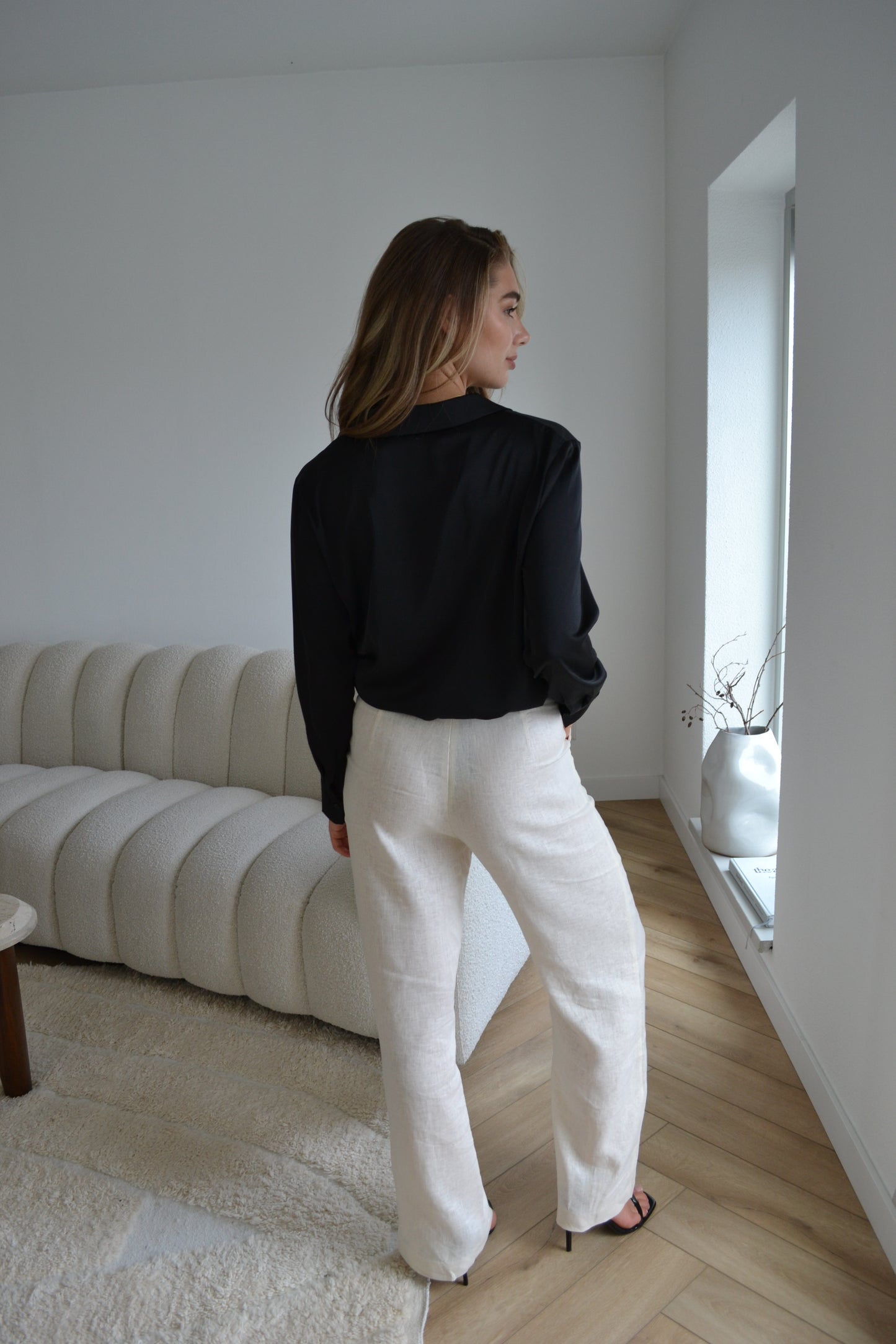 Linen High Waisted Trouser Cream