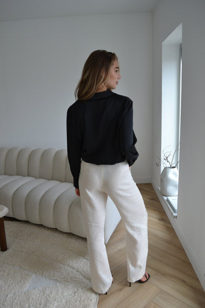 Linen High Waisted Trouser Cream