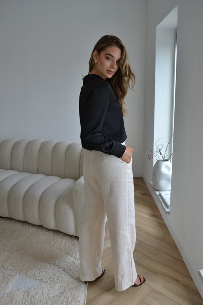 Linen High Waisted Trouser Cream