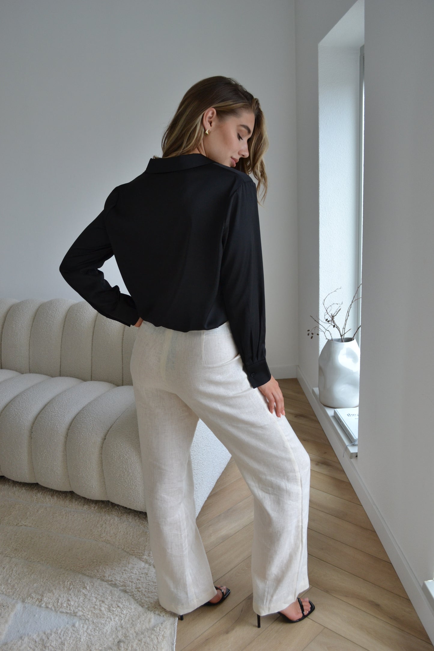 Linen High Waisted Trouser Cream